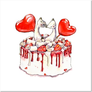 Valentine day cake with cats and candy Posters and Art